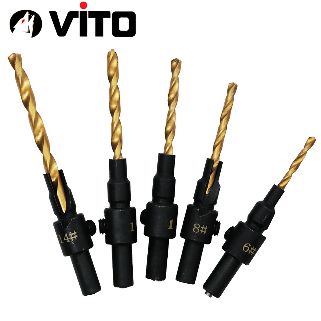 Bộ 5 Mũi Khoan Gỗ Chỉnh Cữ VITO Bắt Âm Mũi Vít Chân Tròn