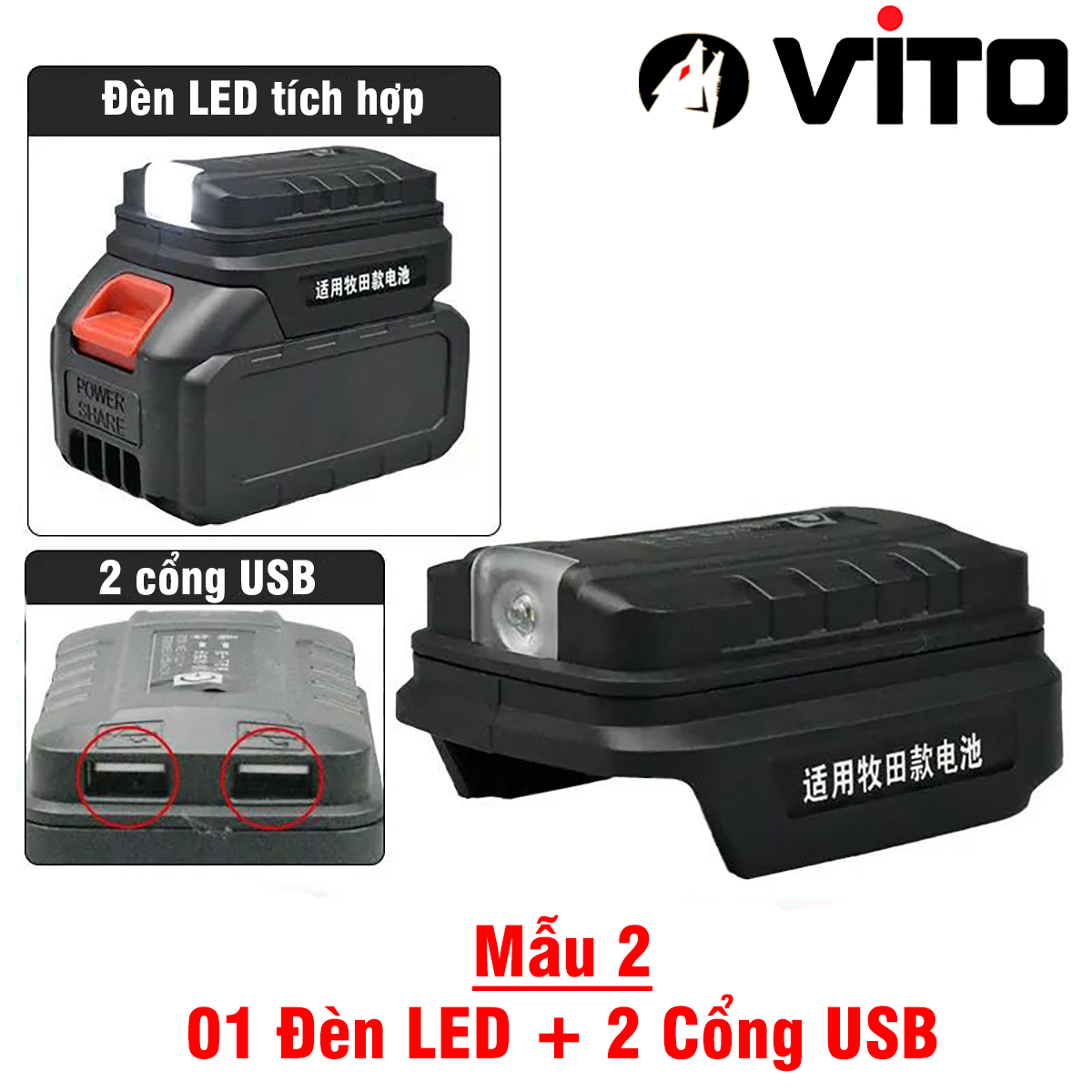 Đế Chuyển Pin Chân MAKITA VITO 5S 21V Sang USB