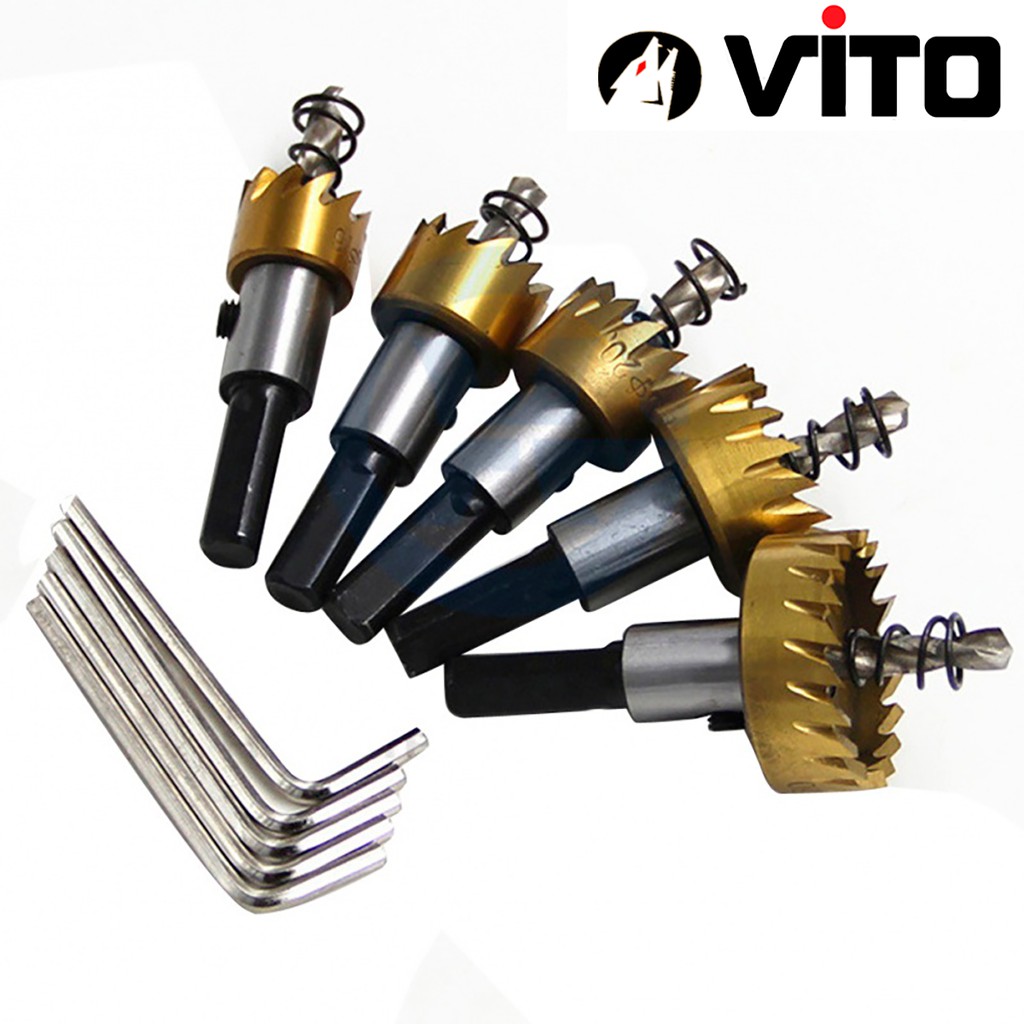 Bộ 5 Mũi Khoan, Mũi Khoét Kim Loại VITO Thép HSS 6542 Kích Thước 16-30mm Có Mũi Định Tâm