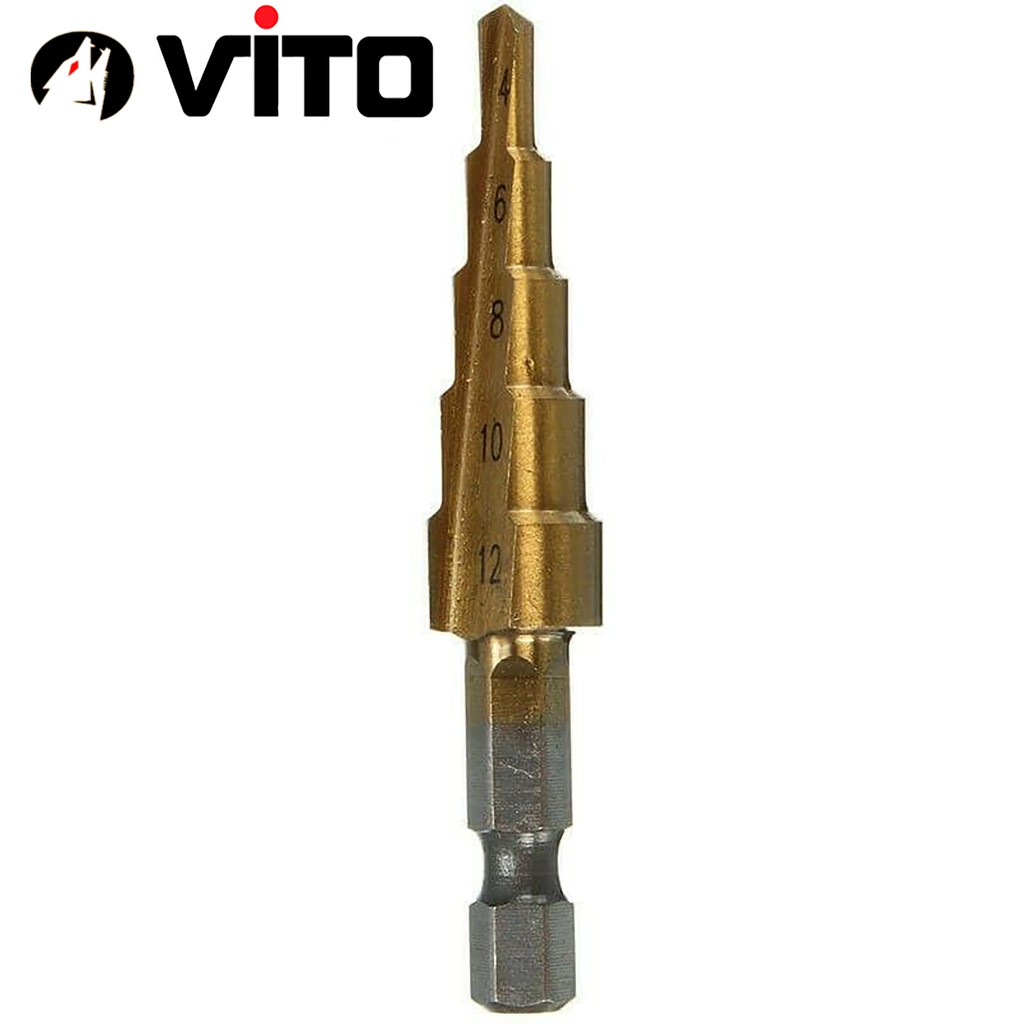 Bộ 3 Mũi Khoan Tháp VITO Chuôi Lục Giác Thép Gió HSS Mạ Titan 4-32mm Khoan Nhôm, Nhựa, Gỗ
