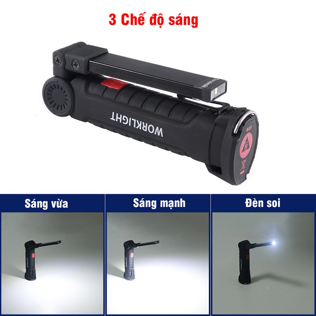 Đèn Pin WorkLight LED COB + XPE Sạc Pin Đa Năng, Đế Nam Châm