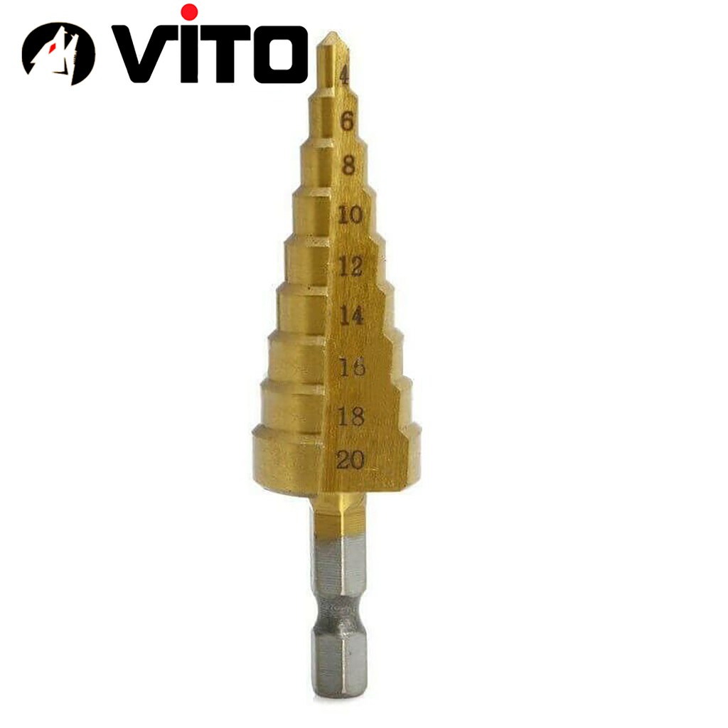 Bộ 3 Mũi Khoan Tháp VITO Chuôi Lục Giác Thép Gió HSS Mạ Titan 4-32mm Khoan Nhôm, Nhựa, Gỗ
