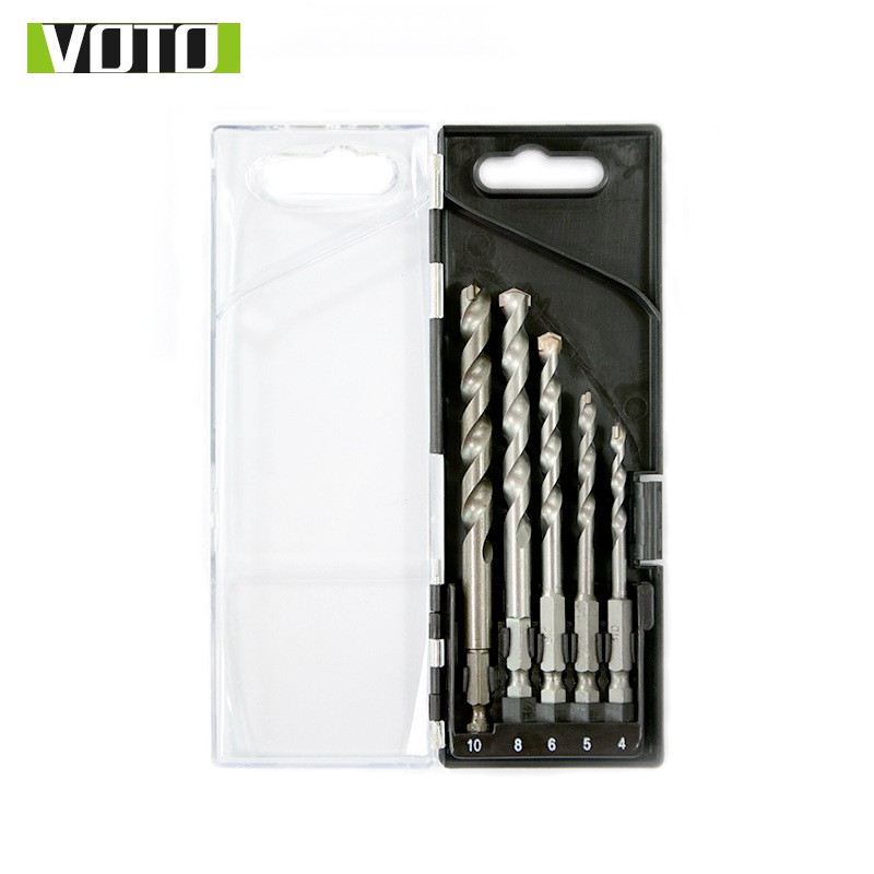 Bộ 5 Mũi Khoan Bê Tông, Khoan Tường Chuôi Lục Giác Chân Ngắn 4-10mm Hộp Nhựa