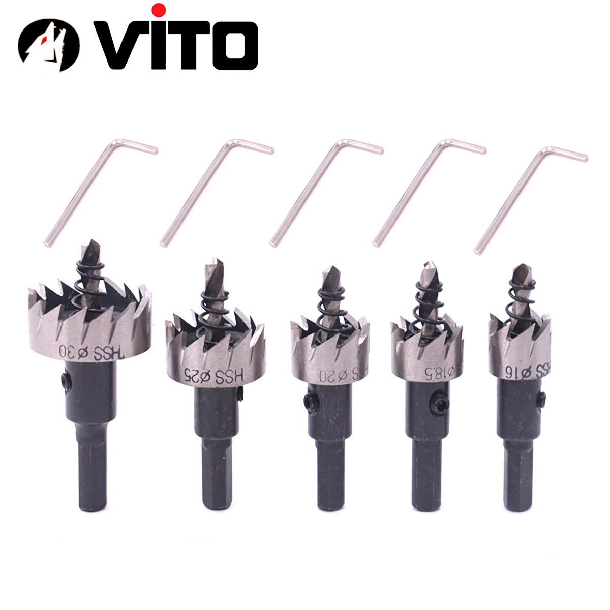 Bộ 5 Mũi Khoan, Mũi Khoét Kim Loại VITO Thép HSS 6542 Kích Thước 16-30mm Có Mũi Định Tâm