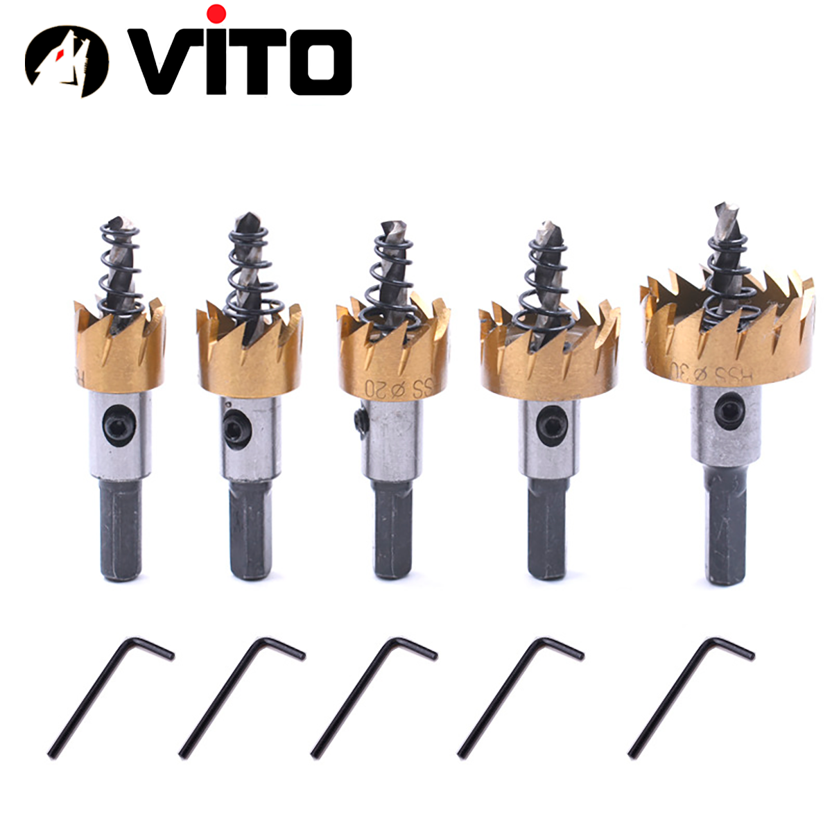 Bộ 5 Mũi Khoan, Mũi Khoét Kim Loại VITO Thép HSS 6542 Kích Thước 16-30mm Có Mũi Định Tâm