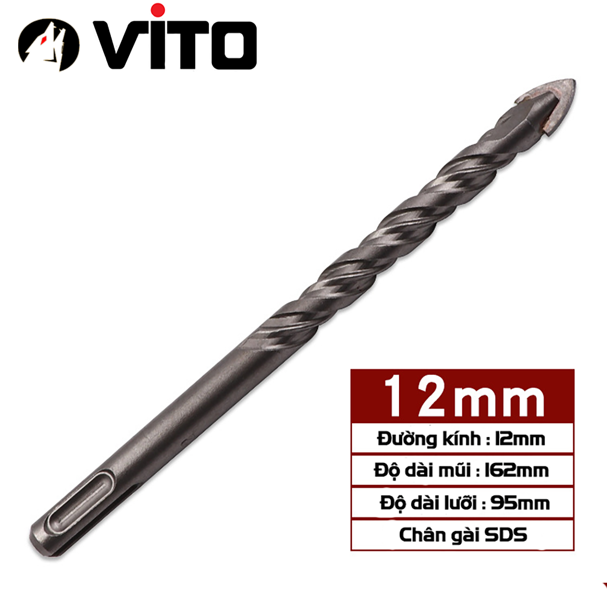 Mũi Khoan Chuôi Gài SDS Plus VITO Đa Năng Khoan Gạch Men, Gỗ, Kính Các Kích Thước