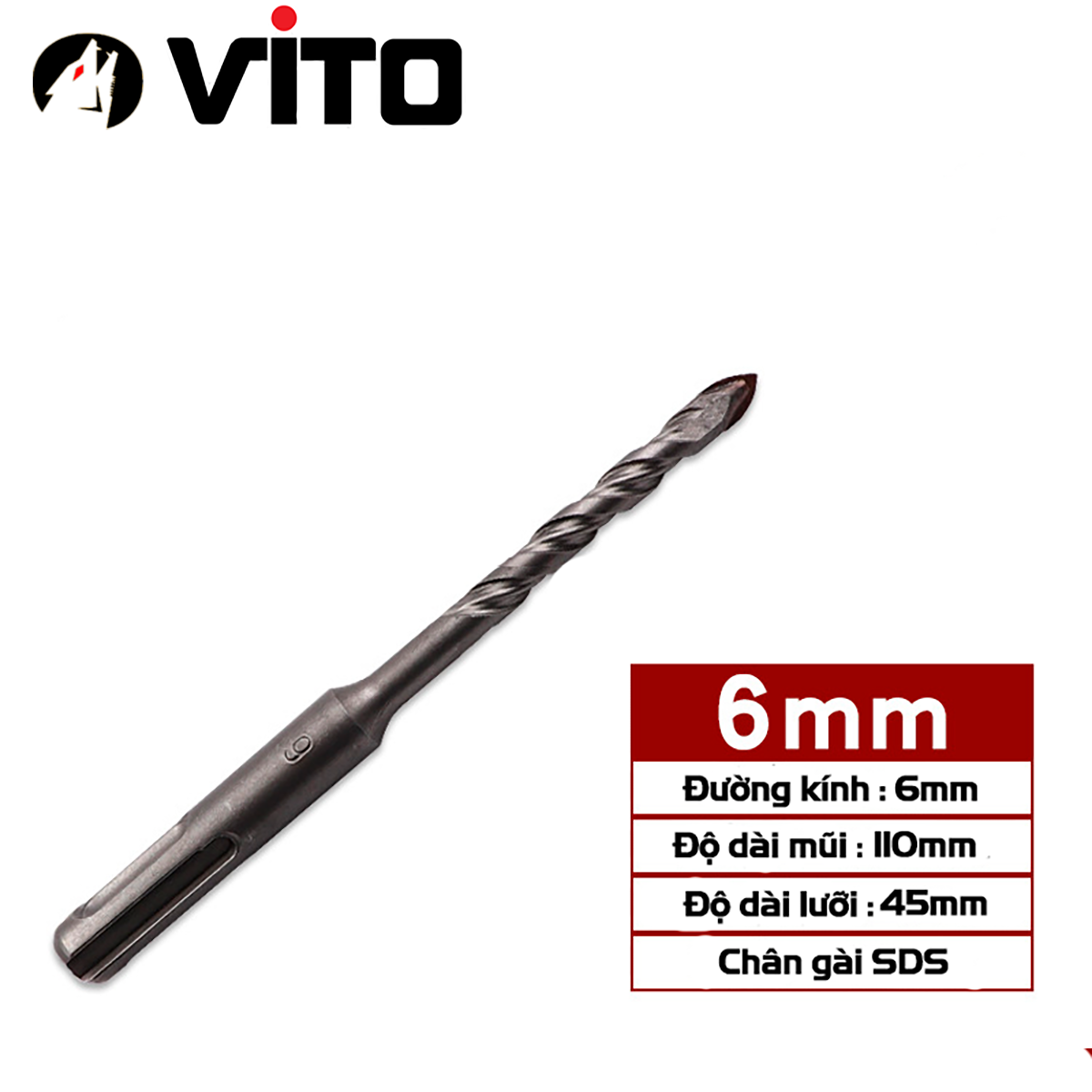Mũi Khoan Chuôi Gài SDS Plus VITO Đa Năng Khoan Gạch Men, Gỗ, Kính Các Kích Thước