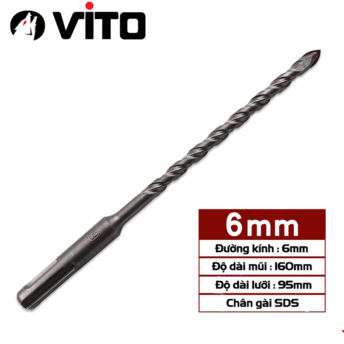 Mũi Khoan Chuôi Gài SDS Plus VITO Đa Năng Khoan Gạch Men, Gỗ, Kính Các Kích Thước