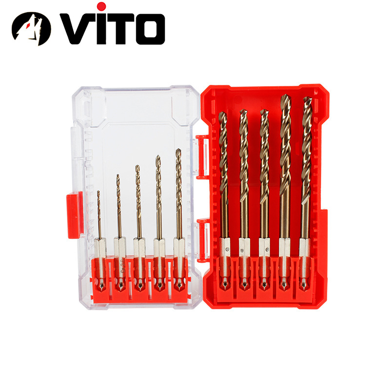 Hộp 10 Mũi Khoan Xoắn Thép HSS Co 5% Cobalt VITO Khoan Sắt Thép Chân Lục Giác