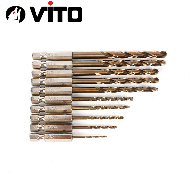 Hộp 10 Mũi Khoan Xoắn Thép HSS Co 5% Cobalt VITO Khoan Sắt Thép Chân Lục Giác