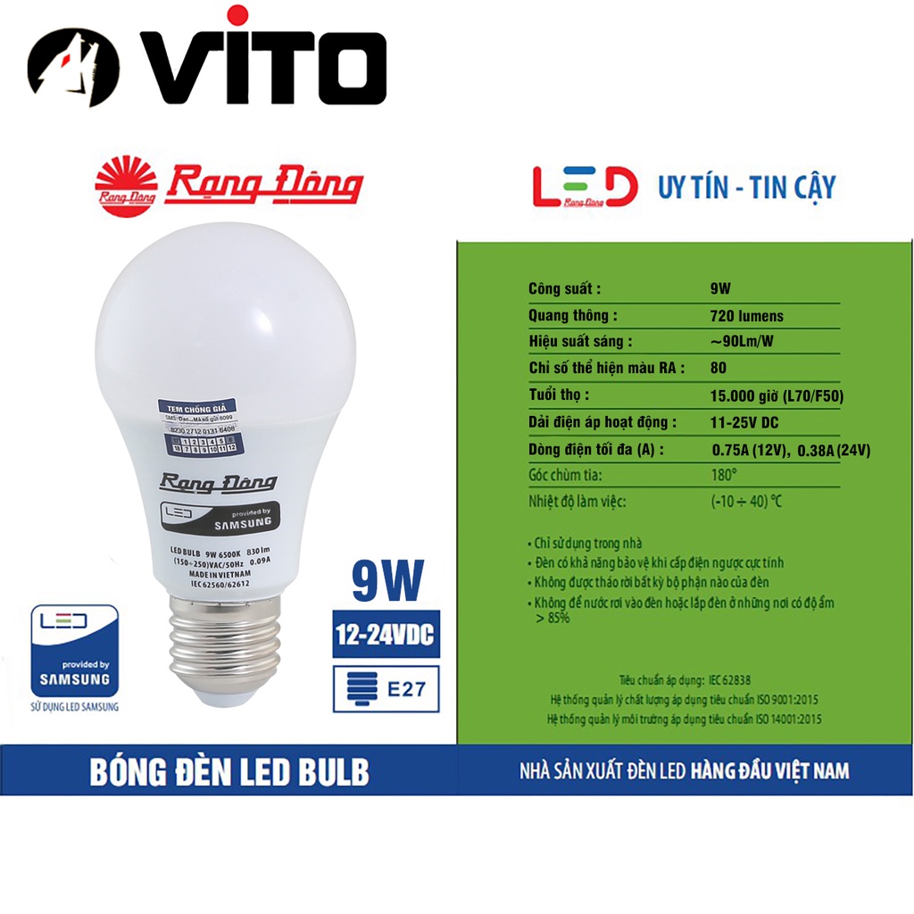 Bóng Đèn Led 12-24V DC Rạng Đông Chui Xoáy E27 Công Suất 7W 9W 12W 30W Chip LED Samsung