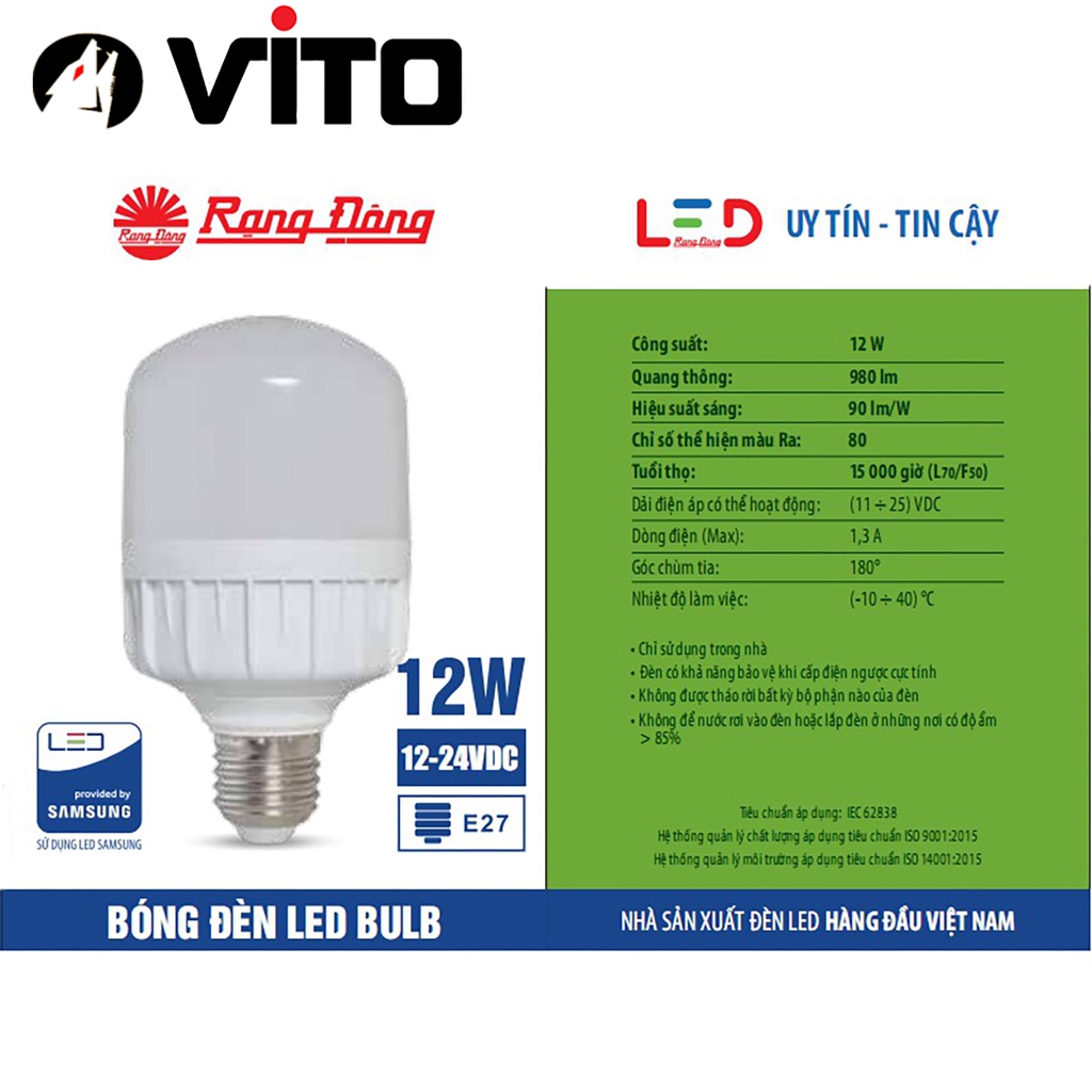 Bóng Đèn Led 12-24V DC Rạng Đông Chui Xoáy E27 Công Suất 7W 9W 12W 30W Chip LED Samsung