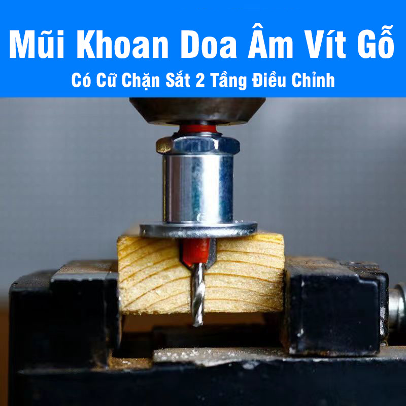 Mũi Khoan Doa Âm Vít Gỗ Có Cữ Chặn Sắt 2 Tầng Điều Chỉnh VITO Khoan Mồi Vít Chất Liệu Thép HSS 4341
