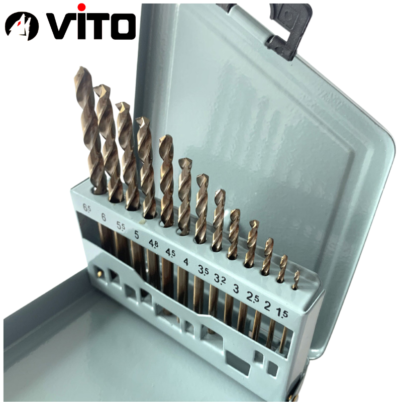 Hộp 13 Mũi Khoan Sắt, Thép, Inox Chất Liệu HSS CO Phủ Cobalt 5% Chân Tròn VITO