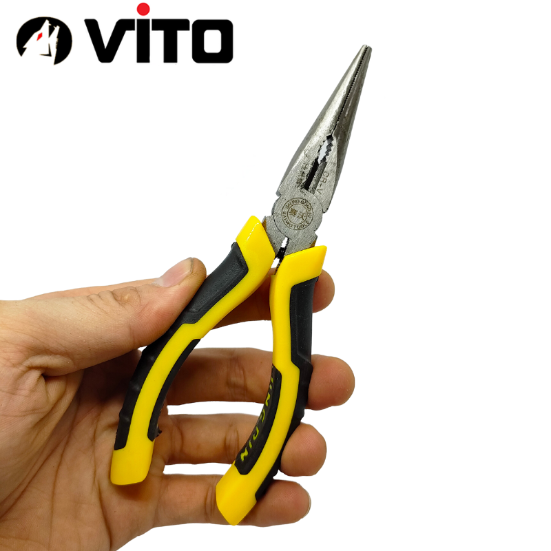 Kìm Nhọn Mỏ Dài, Kìm Bẹt Thép CR-V Cán Bọc Cao Su Hàng VITO Nhập Khẩu