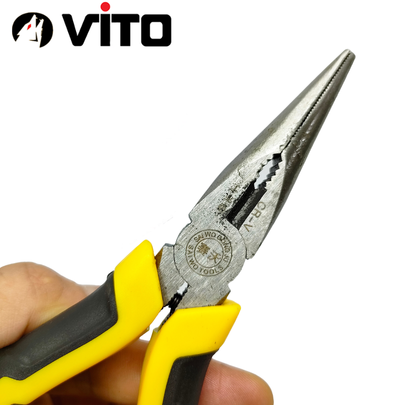 Kìm Nhọn Mỏ Dài, Kìm Bẹt Thép CR-V Cán Bọc Cao Su Hàng VITO Nhập Khẩu