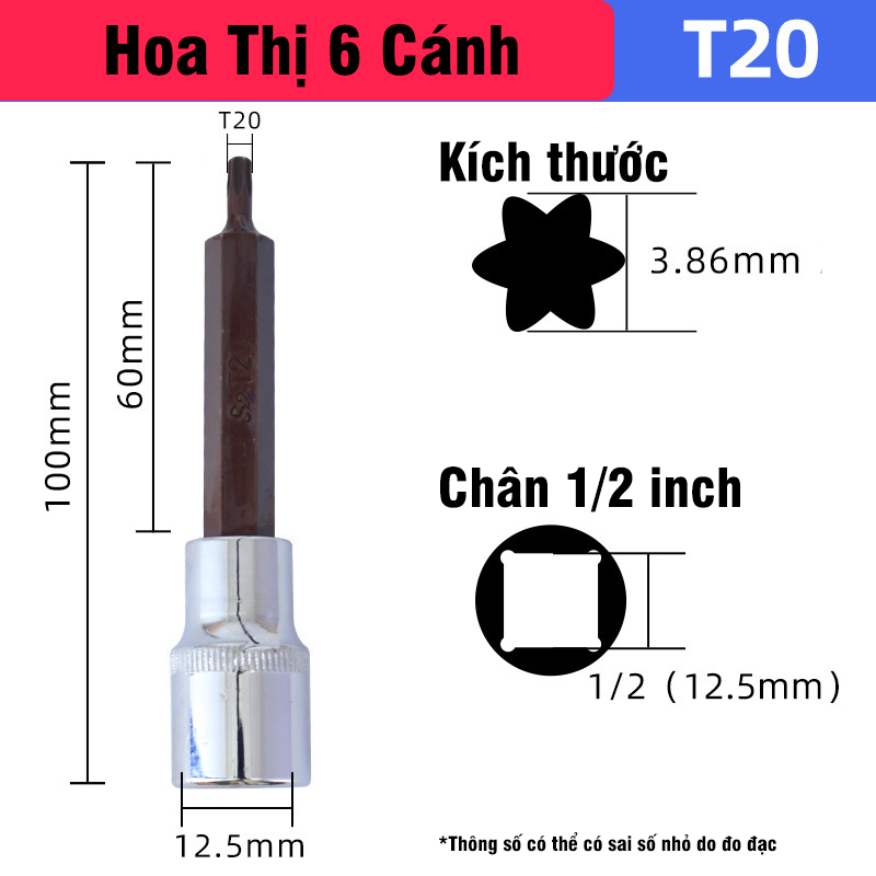 Mũi Vít Hoa Thị 6 Cạnh VITO Chân Khẩu Bulong 1/2 Gắn Máy Siết Bulong Thép CR-V