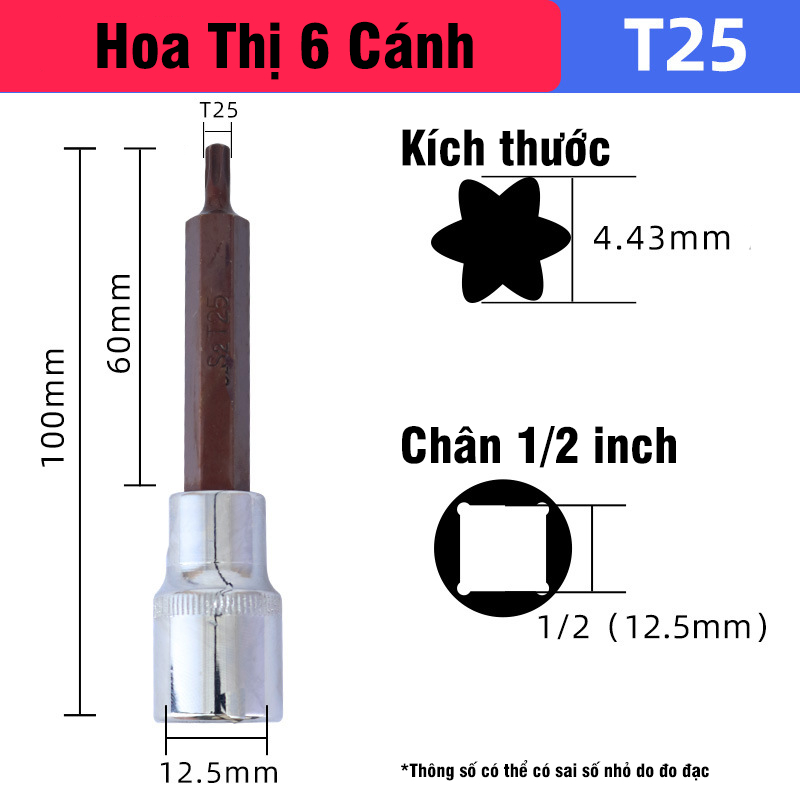 Mũi Vít Hoa Thị 6 Cạnh VITO Chân Khẩu Bulong 1/2 Gắn Máy Siết Bulong Thép CR-V