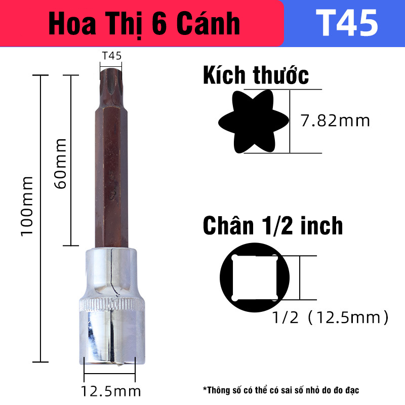 Mũi Vít Hoa Thị 6 Cạnh VITO Chân Khẩu Bulong 1/2 Gắn Máy Siết Bulong Thép CR-V