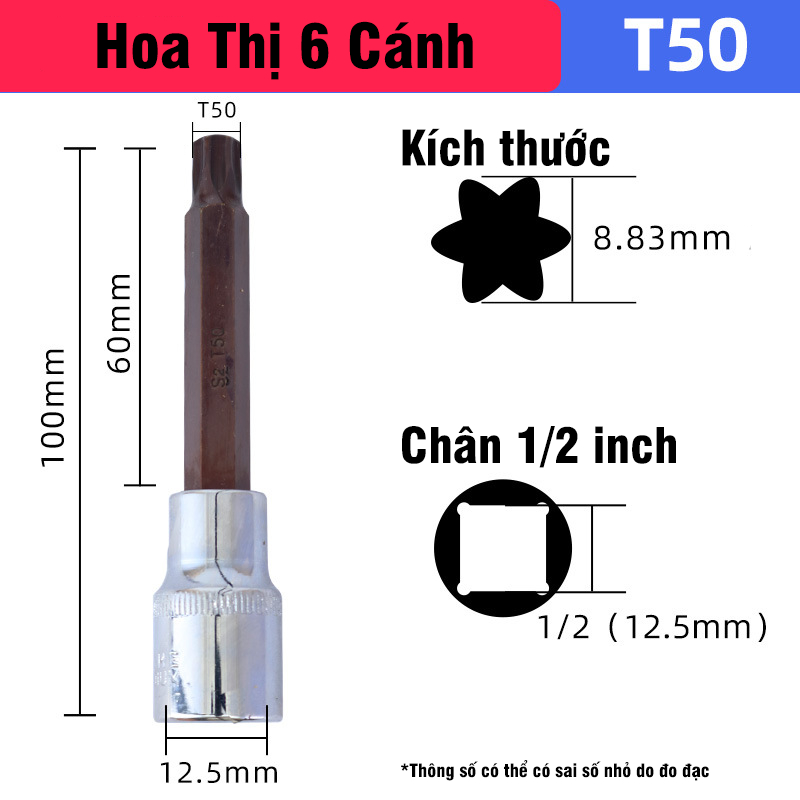 Mũi Vít Hoa Thị 6 Cạnh VITO Chân Khẩu Bulong 1/2 Gắn Máy Siết Bulong Thép CR-V