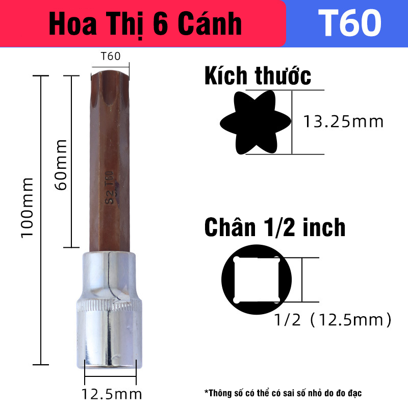 Mũi Vít Hoa Thị 6 Cạnh VITO Chân Khẩu Bulong 1/2 Gắn Máy Siết Bulong Thép CR-V