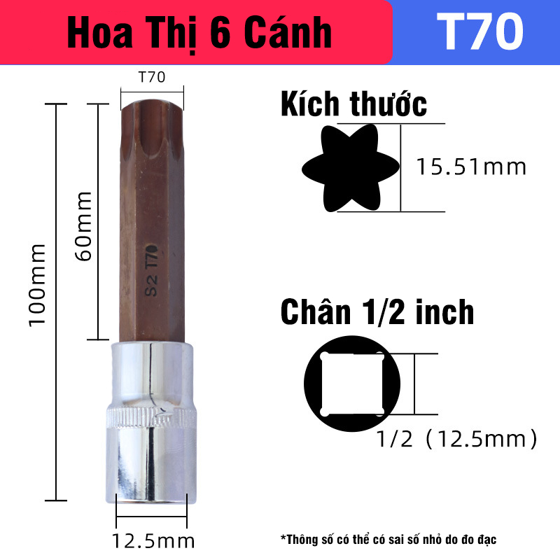 Mũi Vít Hoa Thị 6 Cạnh VITO Chân Khẩu Bulong 1/2 Gắn Máy Siết Bulong Thép CR-V