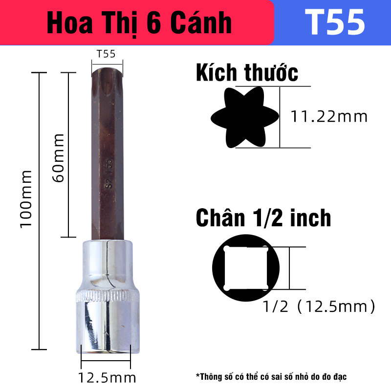 Mũi Vít Hoa Thị 6 Cạnh VITO Chân Khẩu Bulong 1/2 Gắn Máy Siết Bulong Thép CR-V