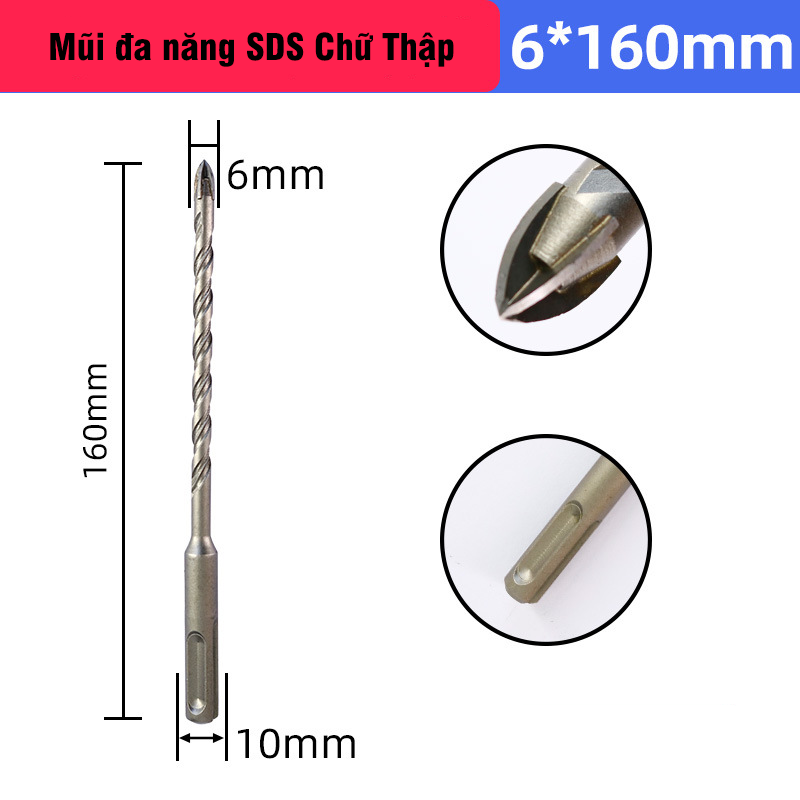Mũi Chữ Thập 4 Cạnh Chân SDS Plus VITO Khoan Đa Năng Khoan Kính Đá Gạch Men Tường Gạch
