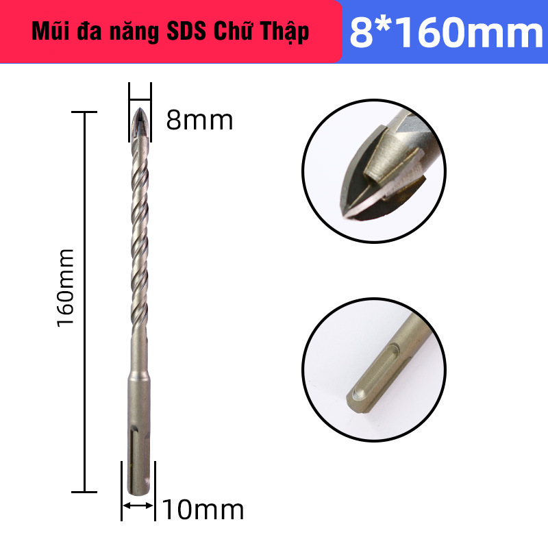 Mũi Chữ Thập 4 Cạnh Chân SDS Plus VITO Khoan Đa Năng Khoan Kính Đá Gạch Men Tường Gạch