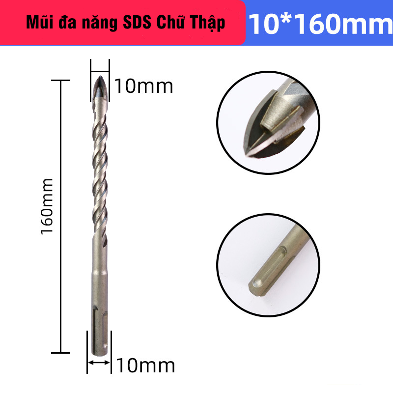 Mũi Chữ Thập 4 Cạnh Chân SDS Plus VITO Khoan Đa Năng Khoan Kính Đá Gạch Men Tường Gạch