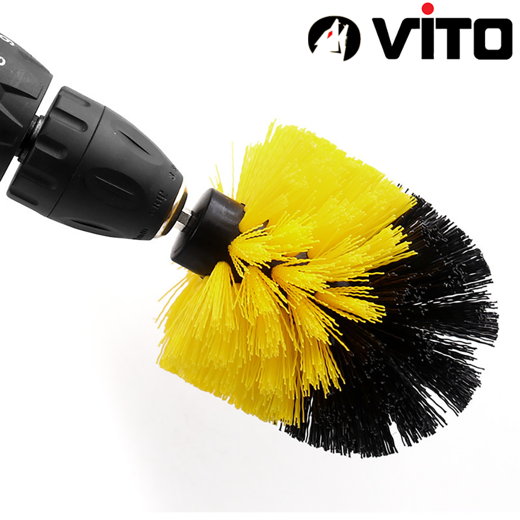 Bàn Chải Nhựa Chân Lục Giác VITO Gắn Máy Khoan Pin, Máy Bắn Vít Sử Dụng Vệ Sinh Đánh Bóng Nhà Cửa, Xe Oto, Xe Máy