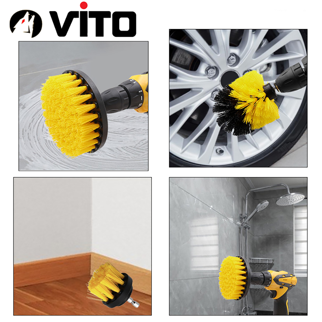 Bàn Chải Nhựa Chân Lục Giác VITO Gắn Máy Khoan Pin, Máy Bắn Vít Sử Dụng Vệ Sinh Đánh Bóng Nhà Cửa, Xe Oto, Xe Máy