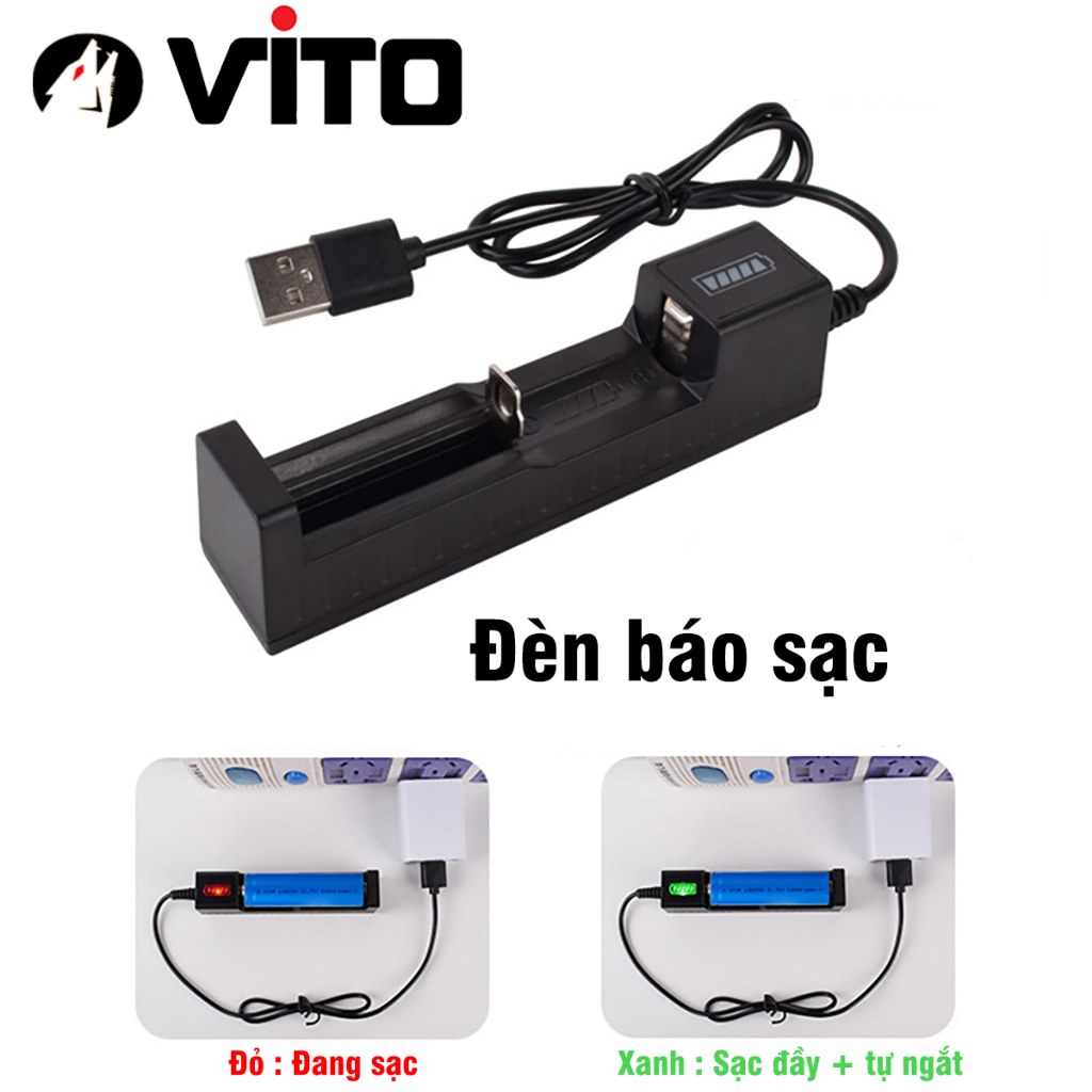 Sạc 1 Cel Sạc Đơn, Sạc Pin 14500/16340/18650/21700/26650 Tự Ngắt Tiện Lợi, Tích Hợp Cáp USB