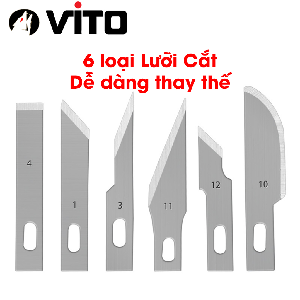 Bộ Dao Trổ, Chạm Khắc Giấy Gỗ Mỏng Làm Đồ Nghề Thủ Công Đa Năng VITO 7 Chi Tiết (6 Lưỡi + 1 Thân)