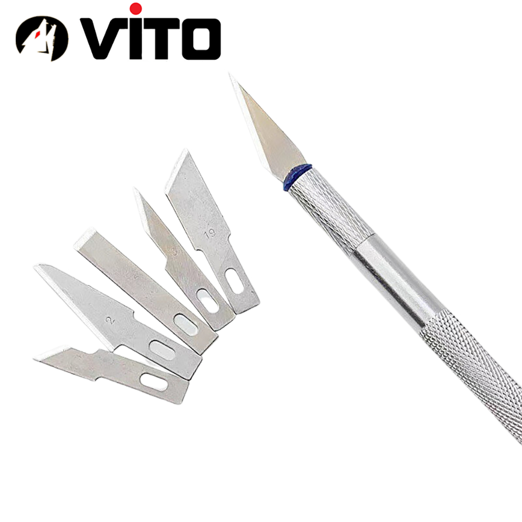 Bộ Dao Trổ, Chạm Khắc Giấy Gỗ Mỏng Làm Đồ Nghề Thủ Công Đa Năng VITO 7 Chi Tiết (6 Lưỡi + 1 Thân)