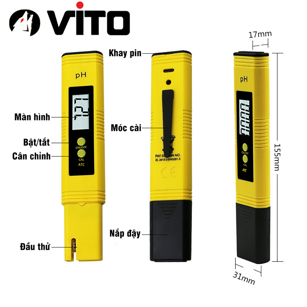 Bút Đo Thử Độ PH Nước ATC Thử Tính Kiềm Axit Cho Nước Chính Xác VITO, Đã Hiệu Chỉnh