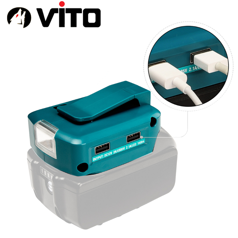 Đế Chuyển Pin Chân MAKITA 40MM Sang 2 Cổng USB Sạc Điện Thoại Và DC 12V VITO