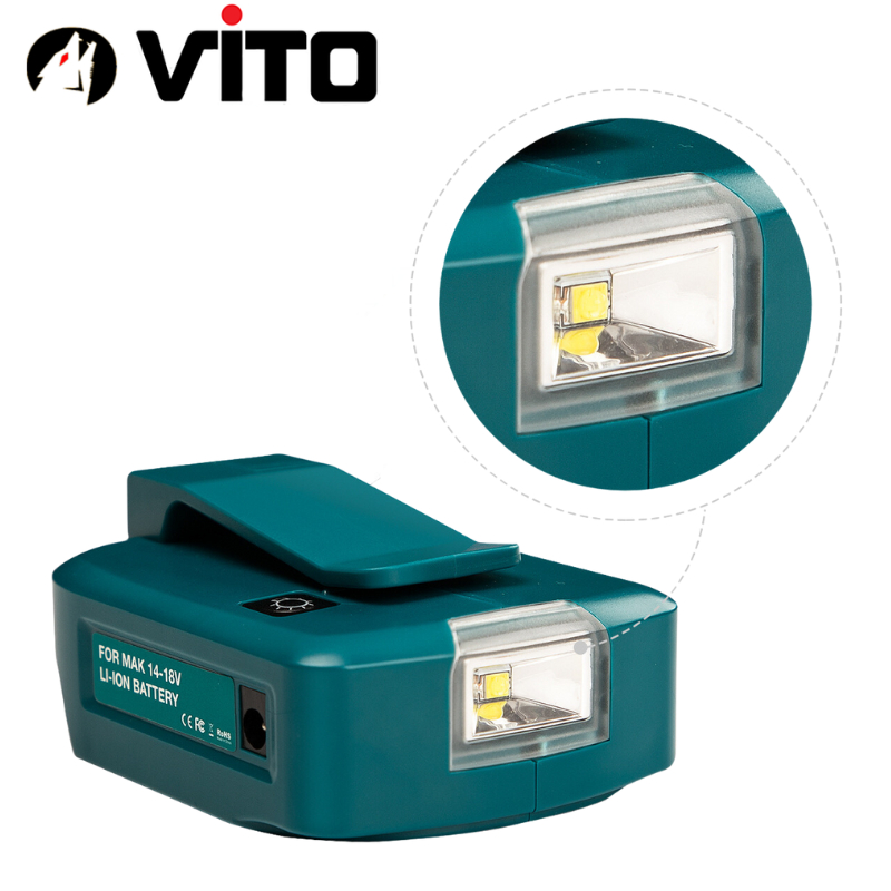 Đế Chuyển Pin Chân MAKITA 40MM Sang 2 Cổng USB Sạc Điện Thoại Và DC 12V VITO