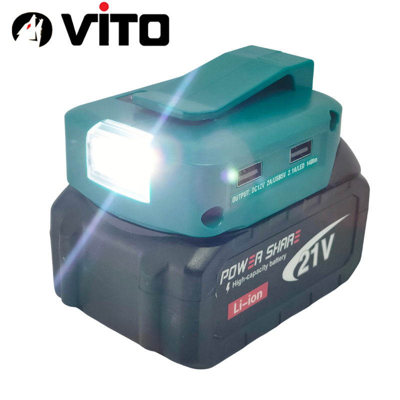 Đế Chuyển Pin Chân MAKITA 40MM Sang 2 Cổng USB Sạc Điện Thoại Và DC 12V VITO