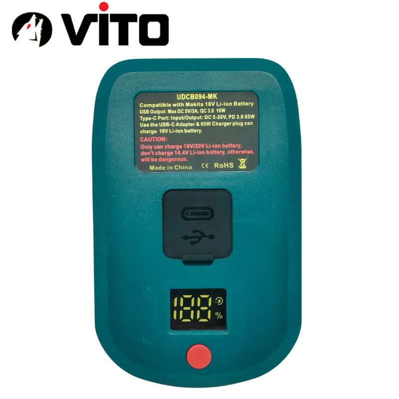 Đế 65W Sạc Nhanh Cổng Type C Sạc Điện Thoại Tích Hợp Sạc Ngược Cho Pin VITO Sử Dụng Pin Chân MAKITA 40MM