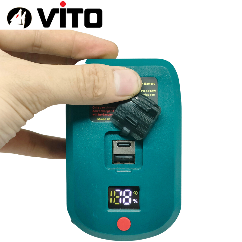 Đế 65W Sạc Nhanh Cổng Type C Sạc Điện Thoại Tích Hợp Sạc Ngược Cho Pin VITO Sử Dụng Pin Chân MAKITA 40MM
