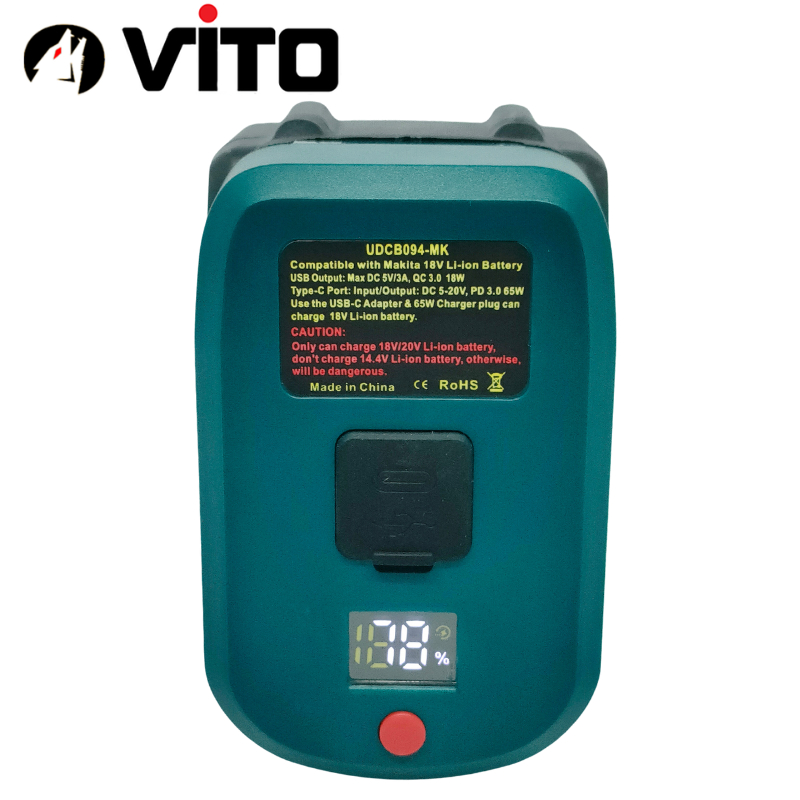 Đế 65W Sạc Nhanh Cổng Type C Sạc Điện Thoại Tích Hợp Sạc Ngược Cho Pin VITO Sử Dụng Pin Chân MAKITA 40MM
