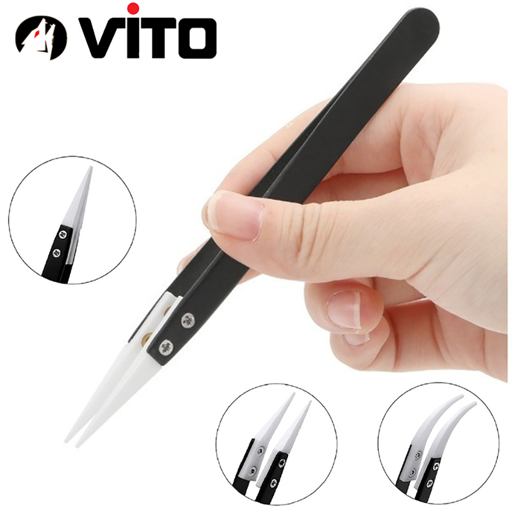 Nhíp Đầu Gốm Chuyên Dụng Gắp Linh Kiện Chống Tĩnh Điện Cán Thép Không Rỉ VITO