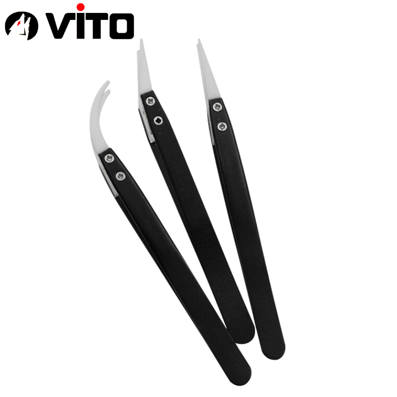 Nhíp Đầu Gốm Chuyên Dụng Gắp Linh Kiện Chống Tĩnh Điện Cán Thép Không Rỉ VITO