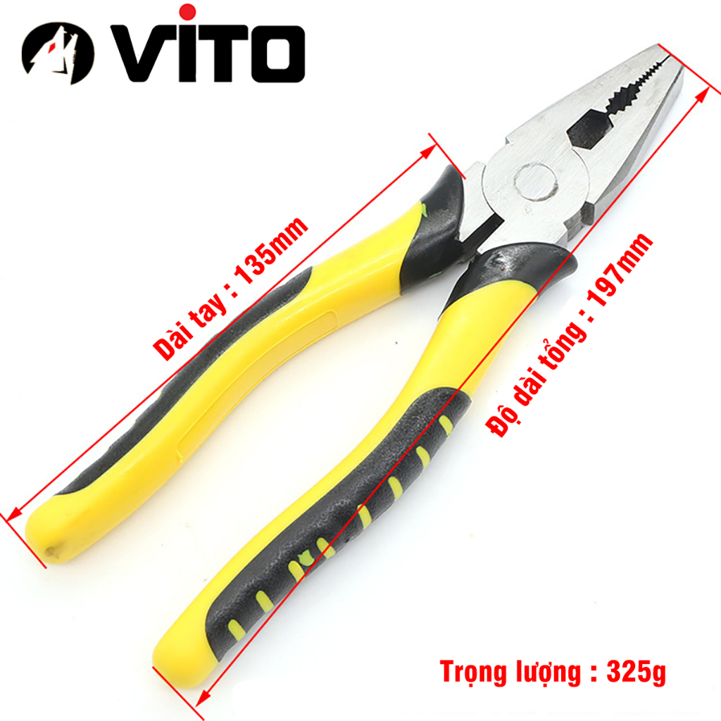 Kìm Điện, Kìm Đầu Bằng Thép CR-V Cán Cao Su, Kìm Răng Hàng VITO Nhập Khẩu