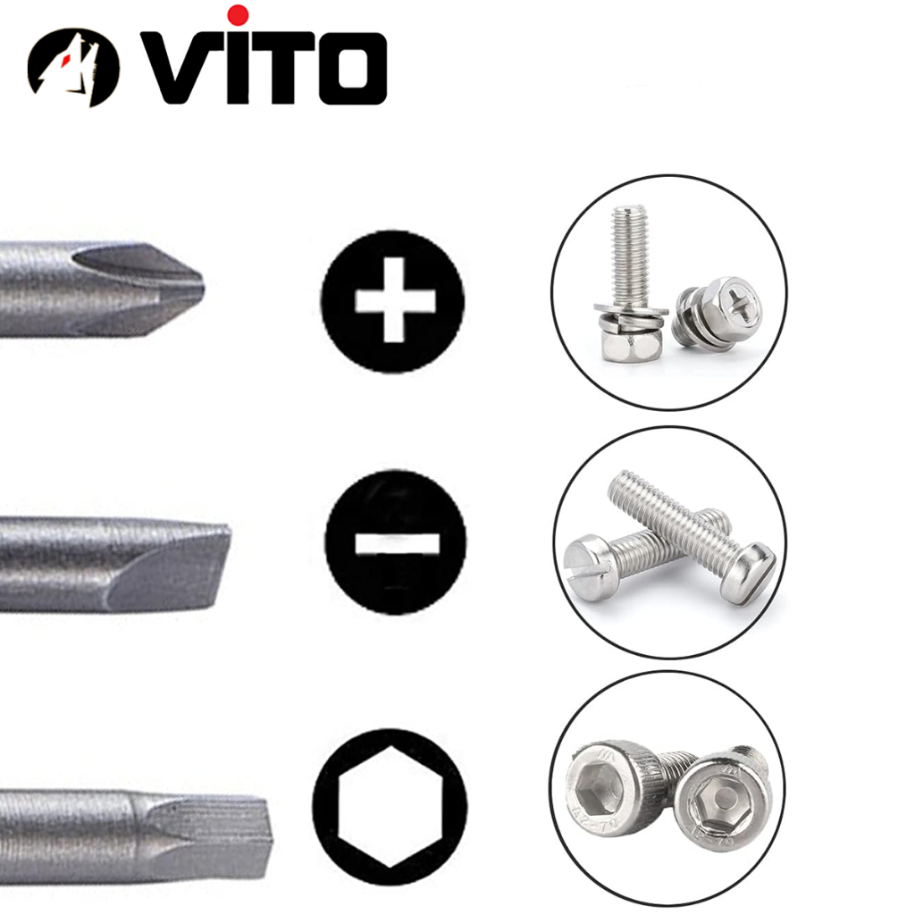 Set 10 Mũi Vít Hỗn Hợp (Bake, Lục Giác, 2 Cạnh) VITO Dài 100mm Thép S2 Chắc Chắn