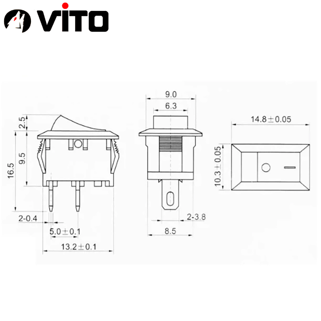 Công Tắc Bập Bênh KCD11 2 Chân Kích Thước 10x15mm 250V 3A VITOMàu Đen