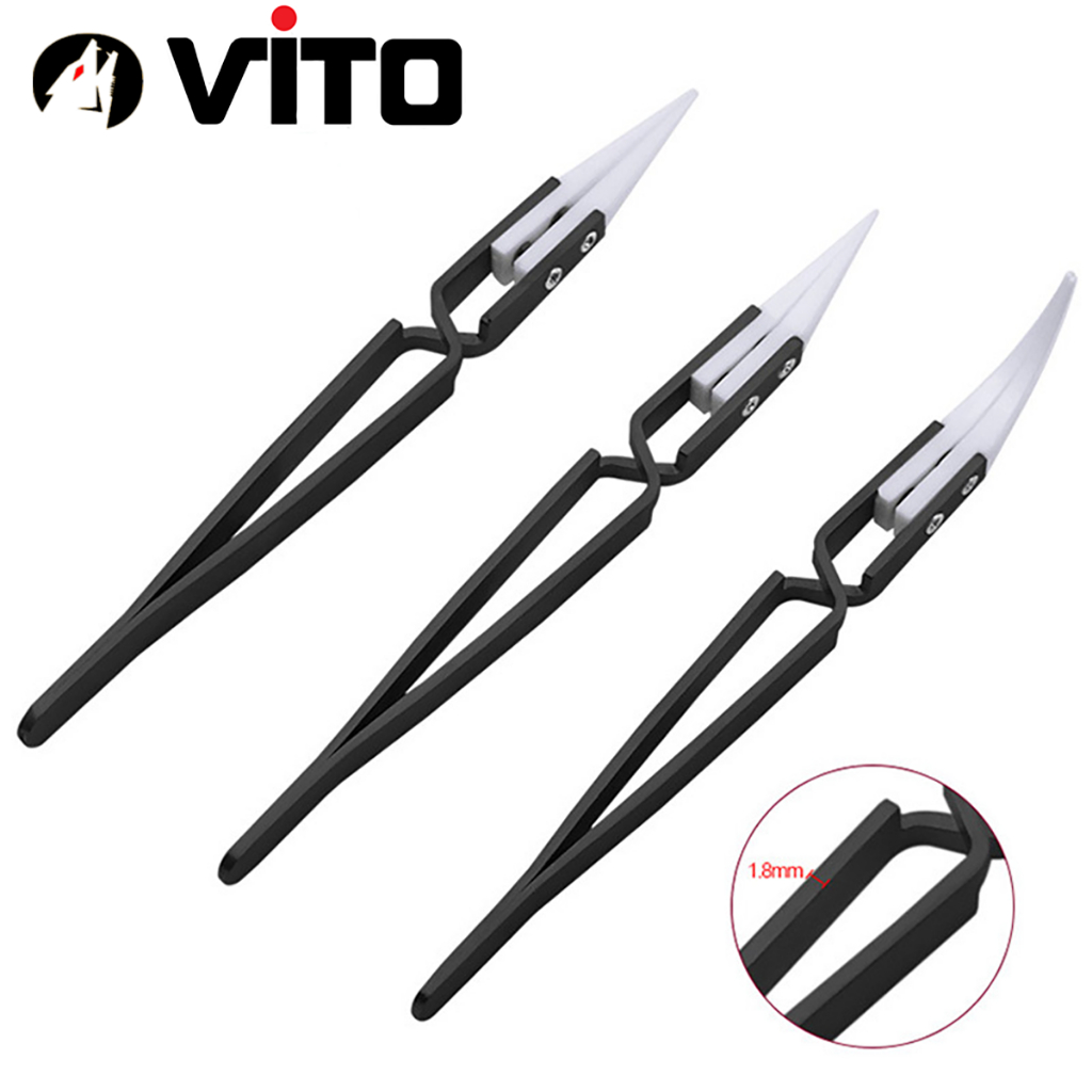 Nhíp Tự Giữ Đầu Sứ Chuyên Dụng Gắp Linh Kiện Chống Tĩnh Điện Cán Thép Không Rỉ VITO