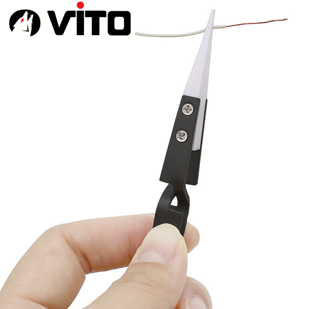 Nhíp Tự Giữ Đầu Sứ Chuyên Dụng Gắp Linh Kiện Chống Tĩnh Điện Cán Thép Không Rỉ VITO