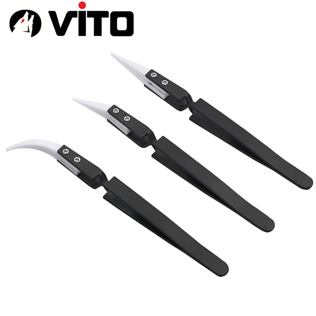 Nhíp Tự Giữ Đầu Sứ Chuyên Dụng Gắp Linh Kiện Chống Tĩnh Điện Cán Thép Không Rỉ VITO